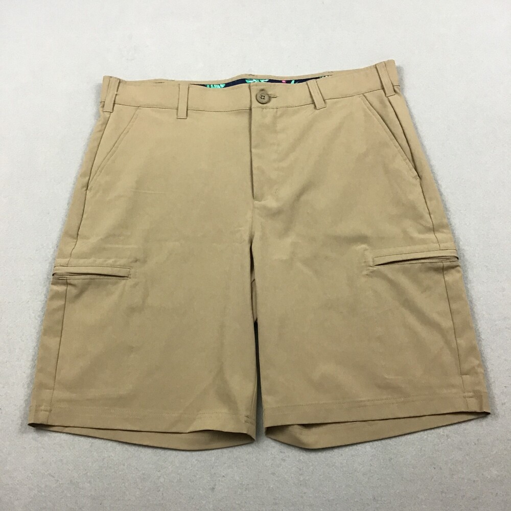 Birdie Bound Shorts Men 34 Beige Golf Chino Cargo Flat Front Stretch Pockets